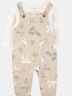 NWT Carter’s Baby Boy 2-Piece Outfit Set Bird Print Overalls & Long Sleeve Tee